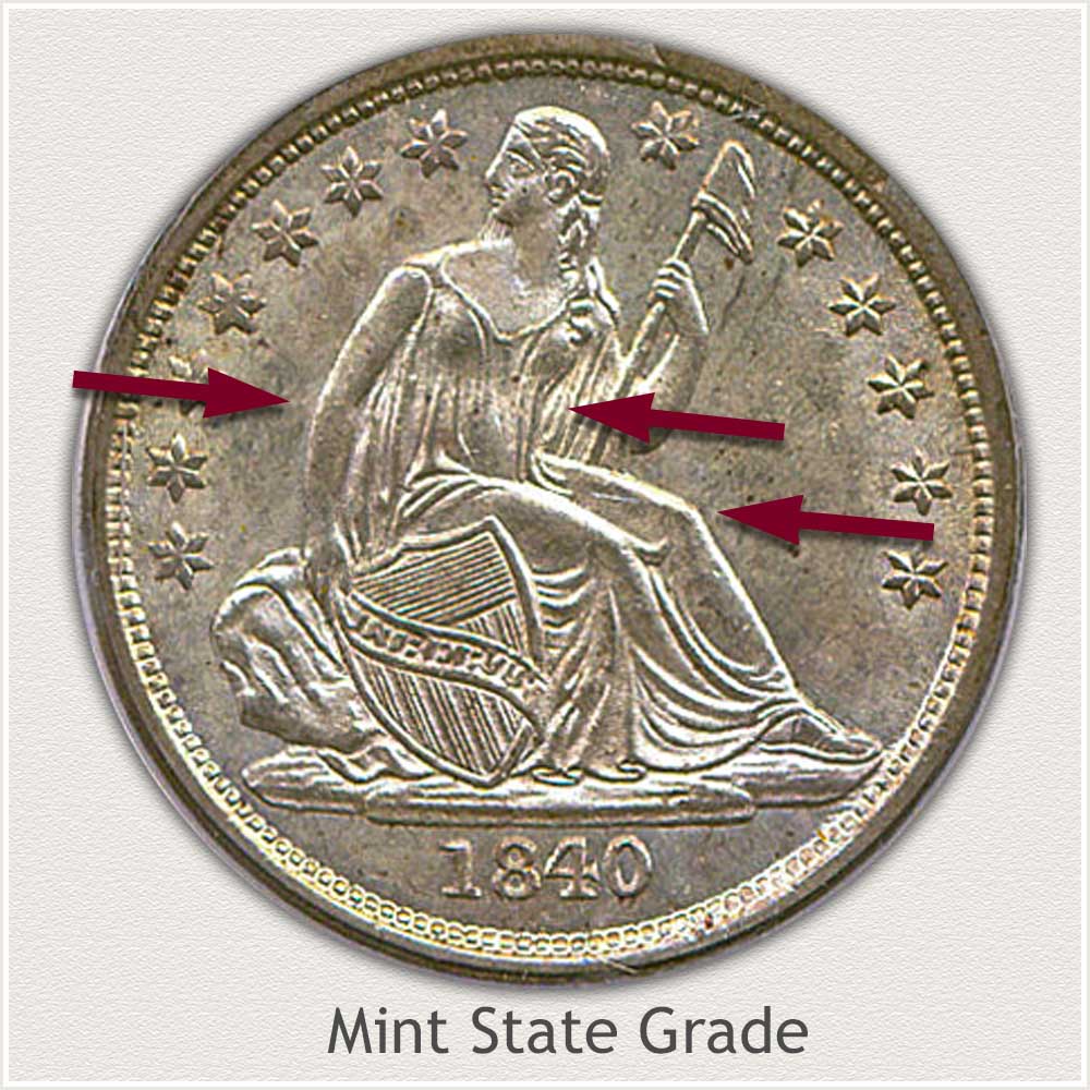 Obverse View: Mint State Grade Stars Obverse-Seated Dime