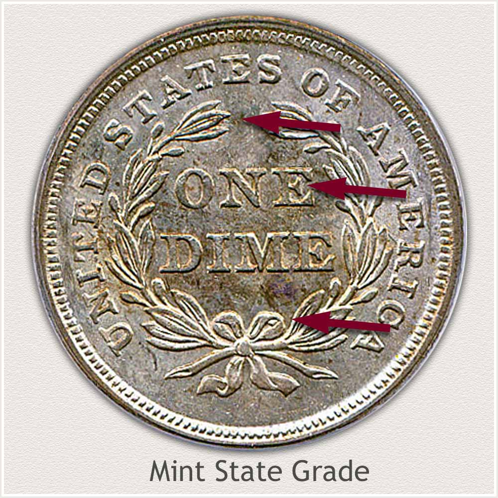 Reverse View: Mint State Grade Stars Obverse-Seated Dime