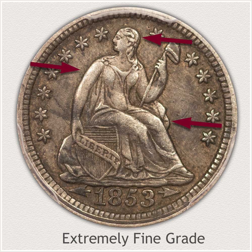 Obverse View: Extremely Fine Grade Stars Obverse Seated Half Dime