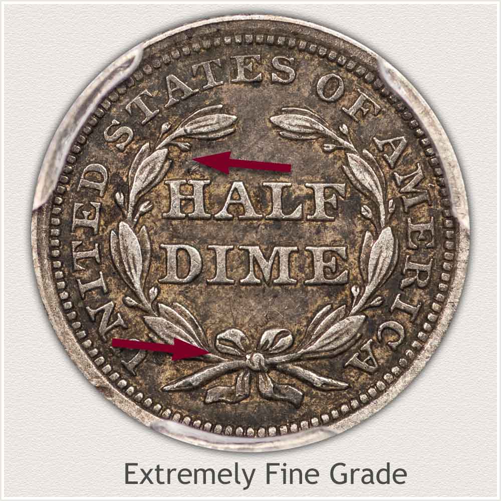 Reverse View: Extremely Fine Grade Stars Obverse Seated Half Dime