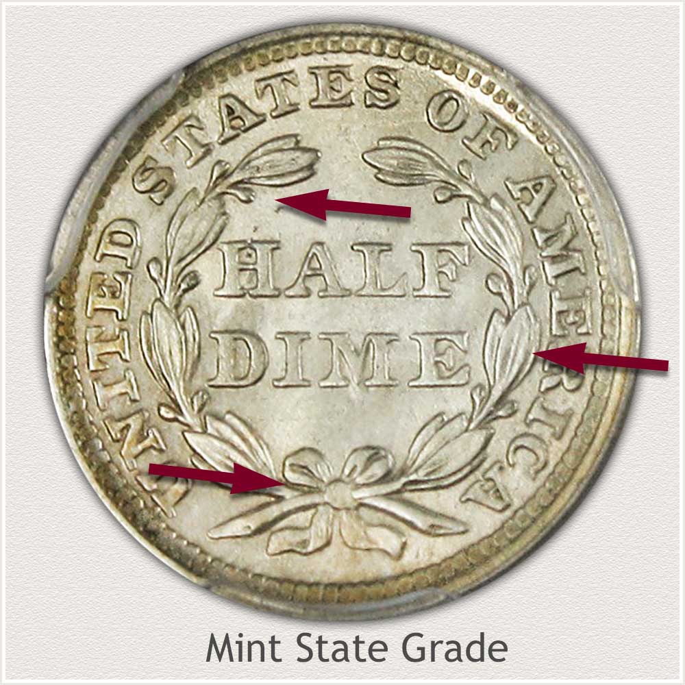 Reverse View: Mint State Grade Stars Obverse Seated Half Dime