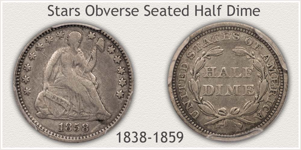 Obverse and Reverse of the Stars Seated Half Dime Variety