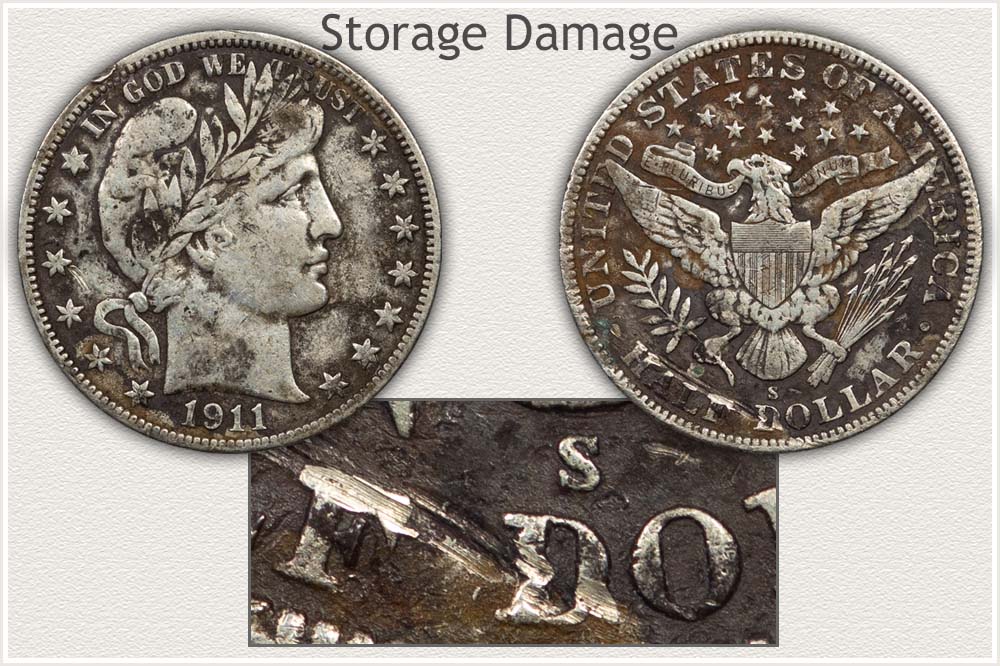 Storage Damage 1911 Barber Half Dollar