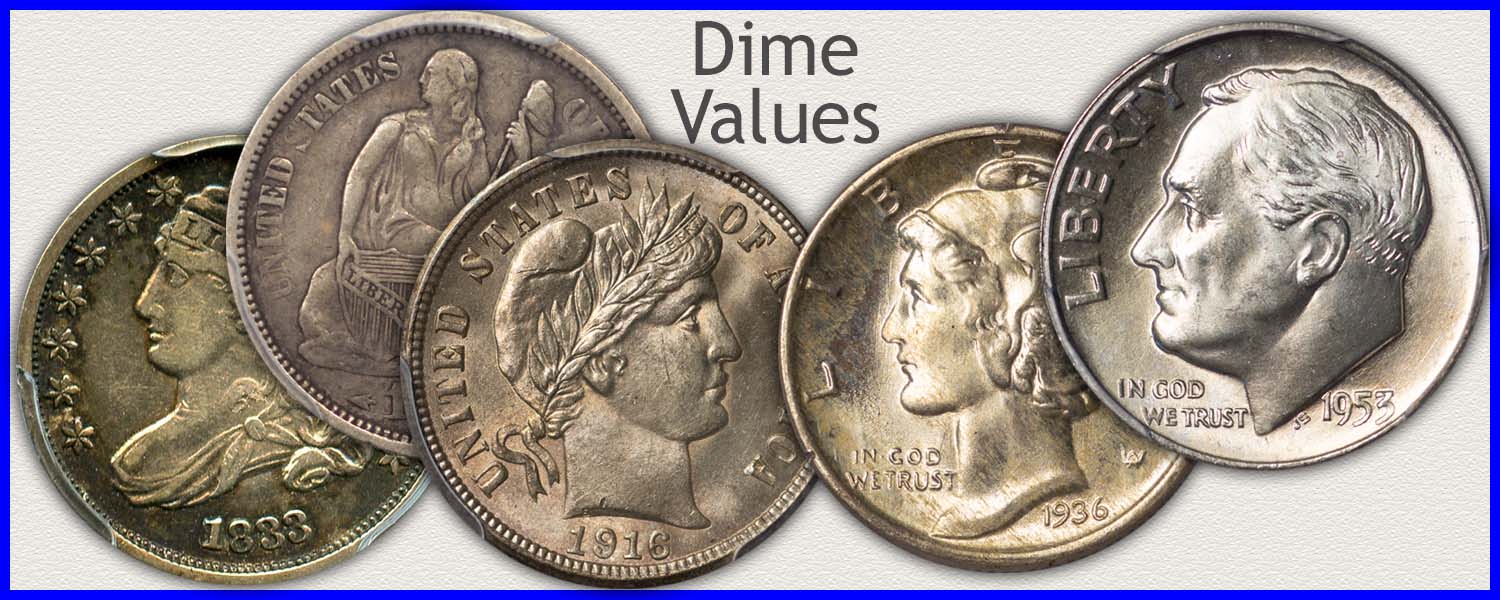 Dimes Representing the Bust, Seated Liberty, Barber, Mercury and Roosevelt Dime Series Minted 1796 to 1964