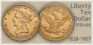 Picture of a Liberty Ten Dollar Gold Coin Minted 1838 to 1907