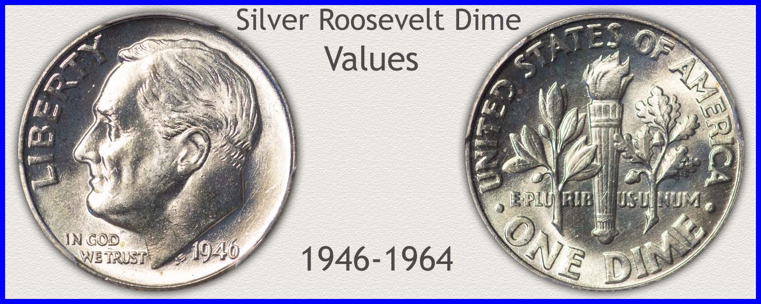 Picture of a Silver Roosevelt Dime Minted 1946 to 1964