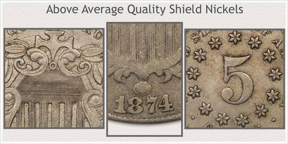 Three Bold Features on a Shield Nickel Highlighted