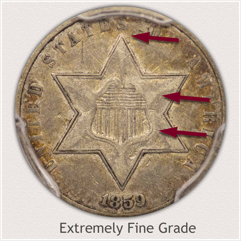Obverse View: Extremely Fine Grade Three Cent Silver