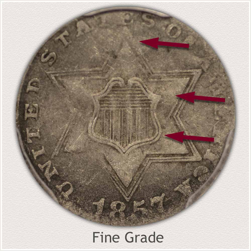 Obverse View: Fine Grade Three Cent Silver
