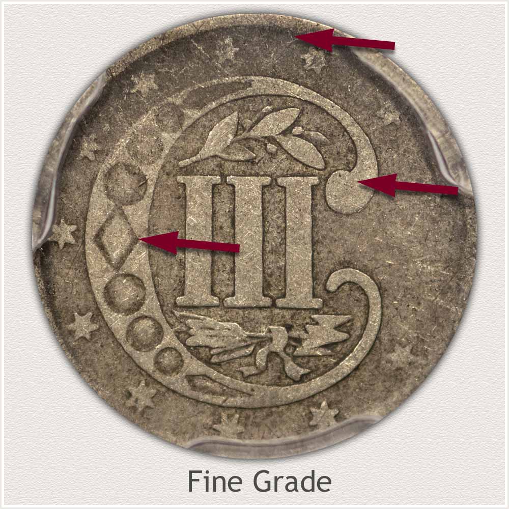 Reverse View: Fine Grade Three Cent Silver