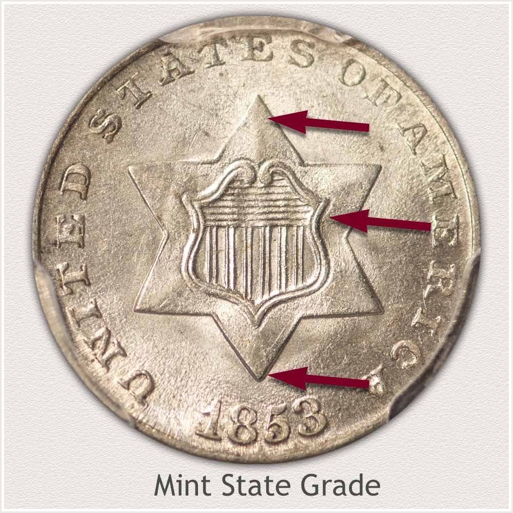 Obverse View: Mint State Grade Three Cent Silver
