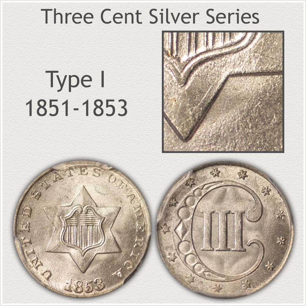 Obverse and Reverse Type I Three Cent Silver
