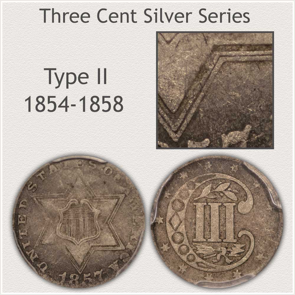 Obverse and Reverse Type II Three Cent Silver