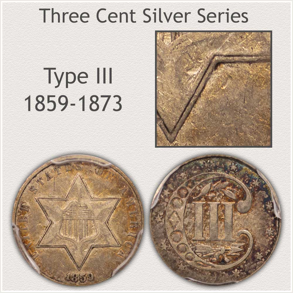 Obverse and Reverse Type III Three Cent Silver