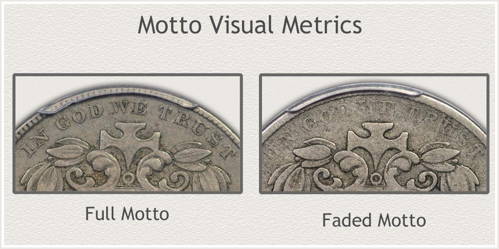 Full Motto Compared to Faded Motto on Shield Nickels