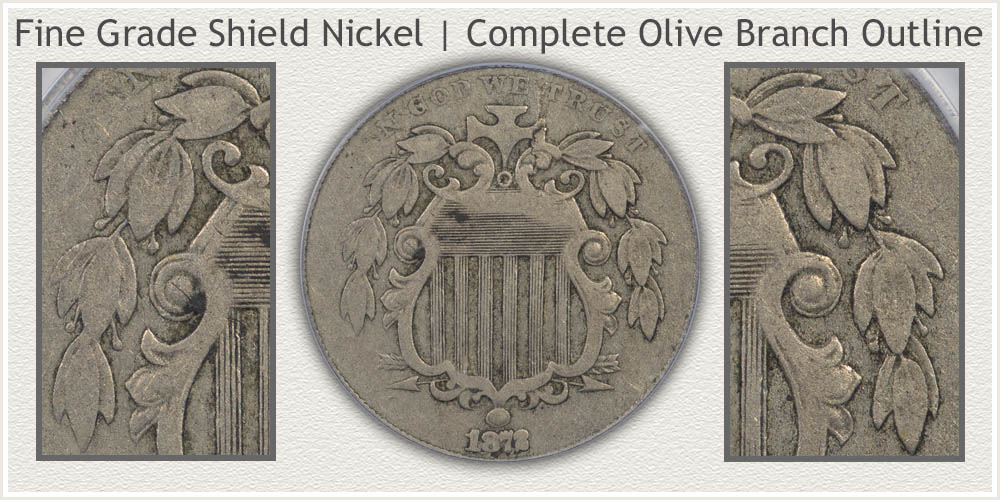 Olive Branch Quality of a Fine Grade Shield Nickel