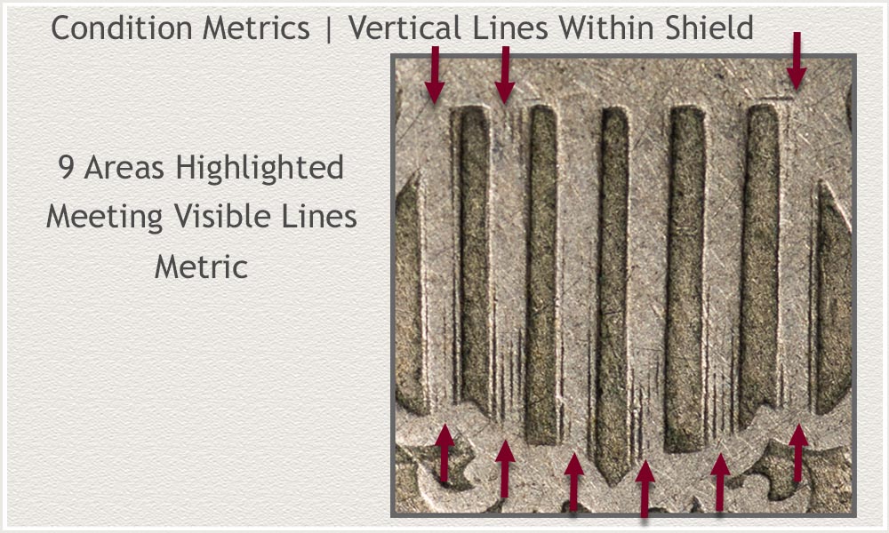 Recognize Vertical Lines Qualities of a Good Grade Shield Nickel Inspecting Vertical Lines Within Shield