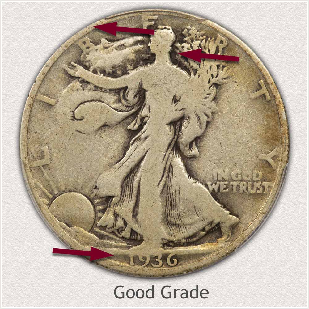 Obverse View: Good Grade Walking Liberty Half Dollar