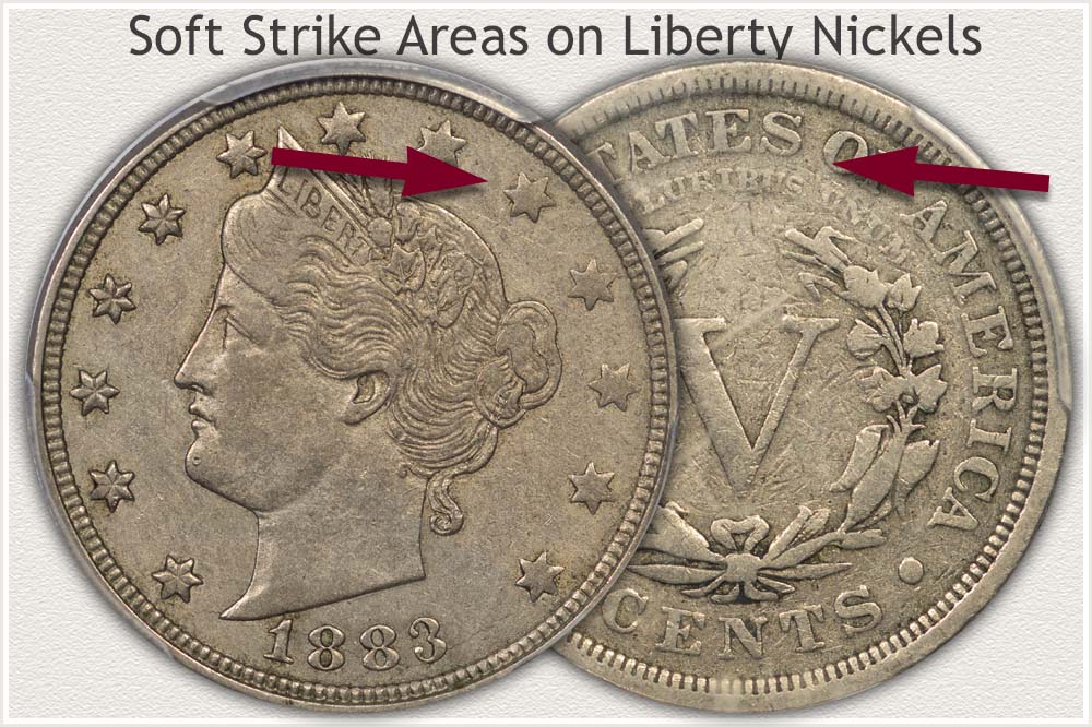 Liberty Nickels Showing Soft Strike Areas