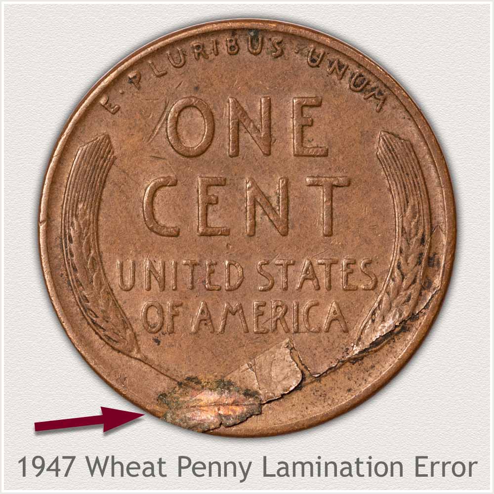 Large Lamination Error on Reverse of Wheat Penny